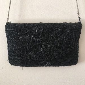 Black Beaded Long Chain Purse